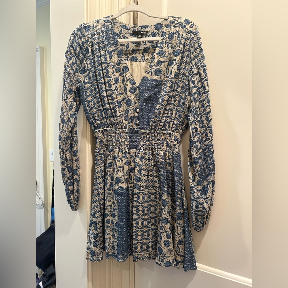 Aqua Blue Floral Pattern Midi dress